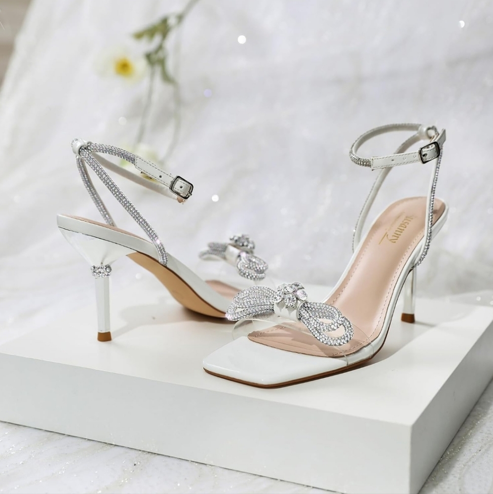 Susanny Women's Closed Toe Rhinstone Low Heel Slingback Clear Kitten Heel